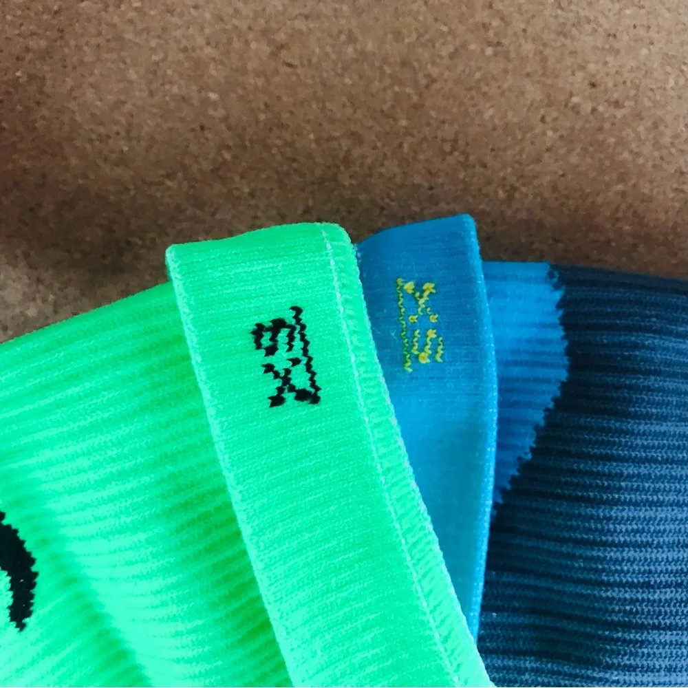 Two pairs of XS ProCompression Compressjon Socks—Neon Green & Blue/Gray Striped - Picture 4 of 4
